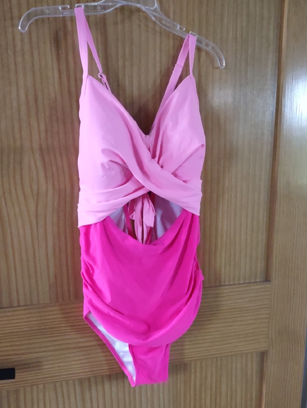 XXL Two-Tone Pink Twist Front One-Piece Swimsuit